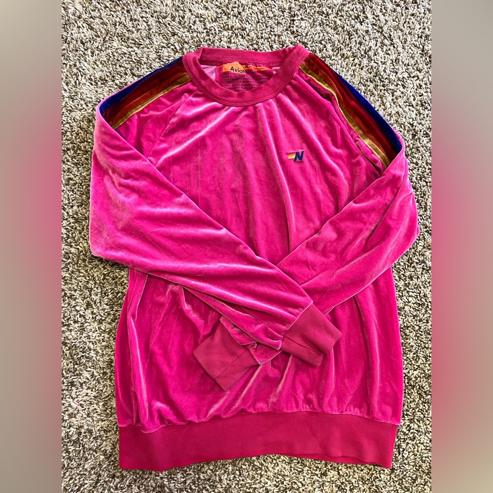 Aviator Nation Neon Pink Velvet Crewneck Sweatshirt Ws Medium